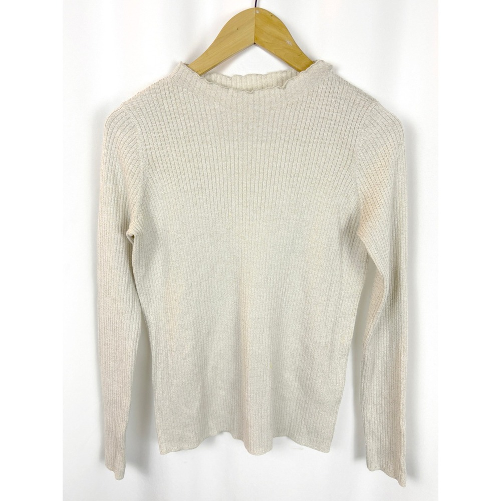 Uniqlo Metallic Ribbed Mock Neck Lettuce Edge Minimalist Balletcore Long Sleeve